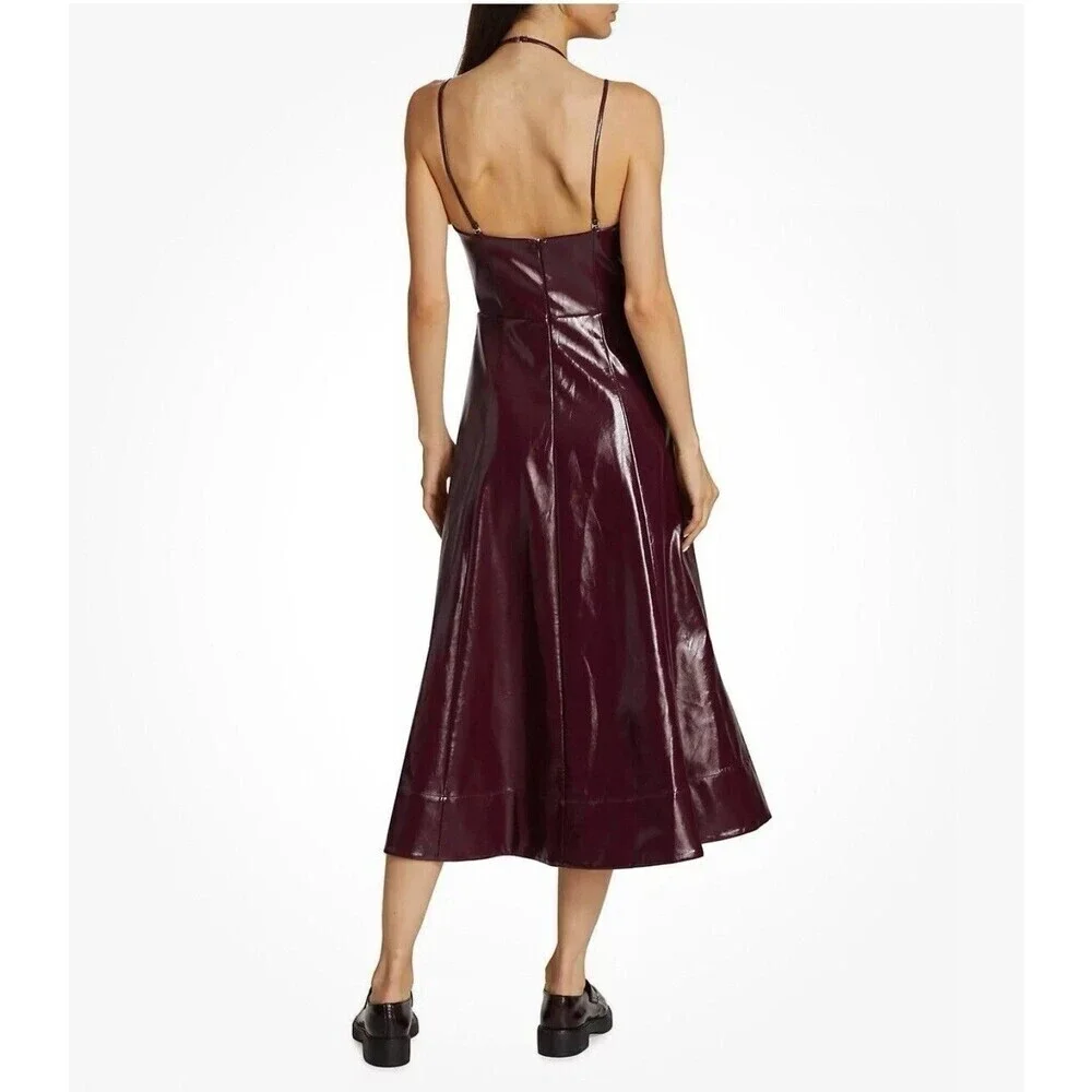 Staud Women Abstract Plum Burgundy Corset Faux Leather Midi Dress